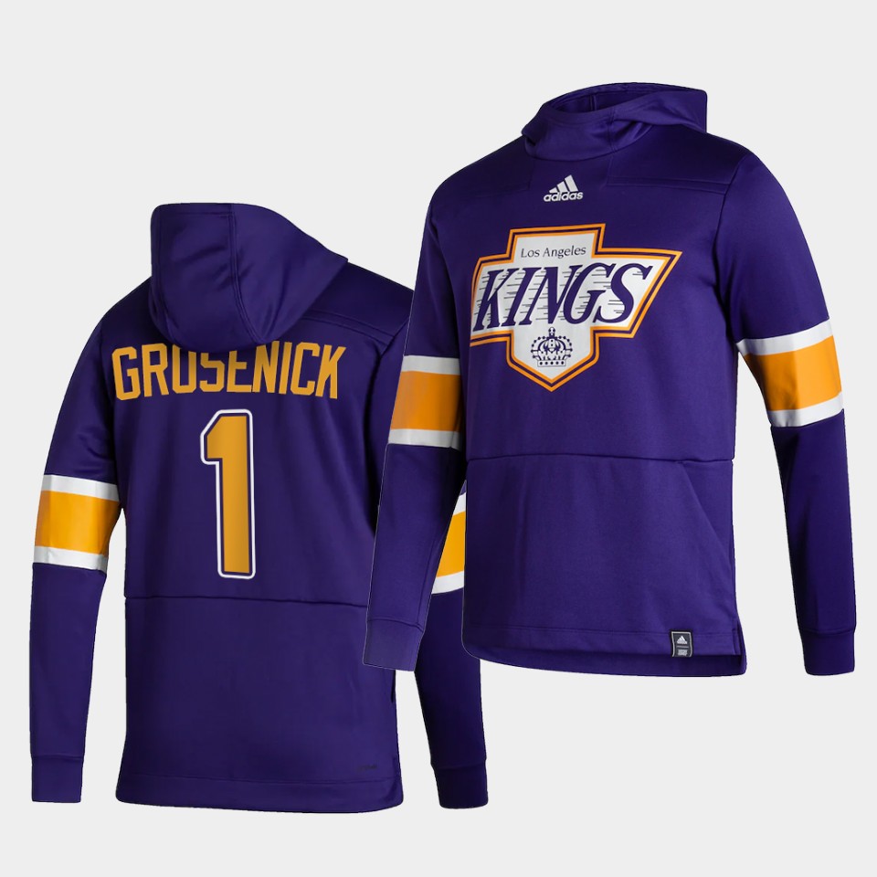 Men Los Angeles Kings #1 Grosenick Purple NHL 2021 Adidas Pullover Hoodie Jersey